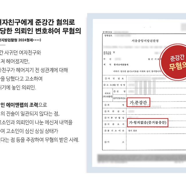 전 여자친구에게 준강간 혐의로 고소당한 의뢰인 변호하여 무혐의 처분
